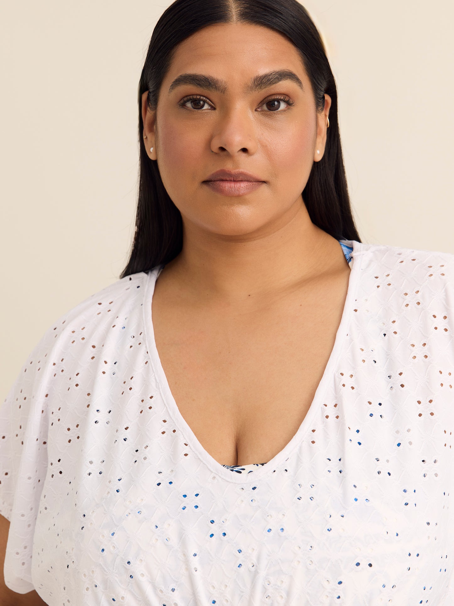 Blue Eyelet Fit and Flare V-Neck Cover-Up Dress - Cover Me