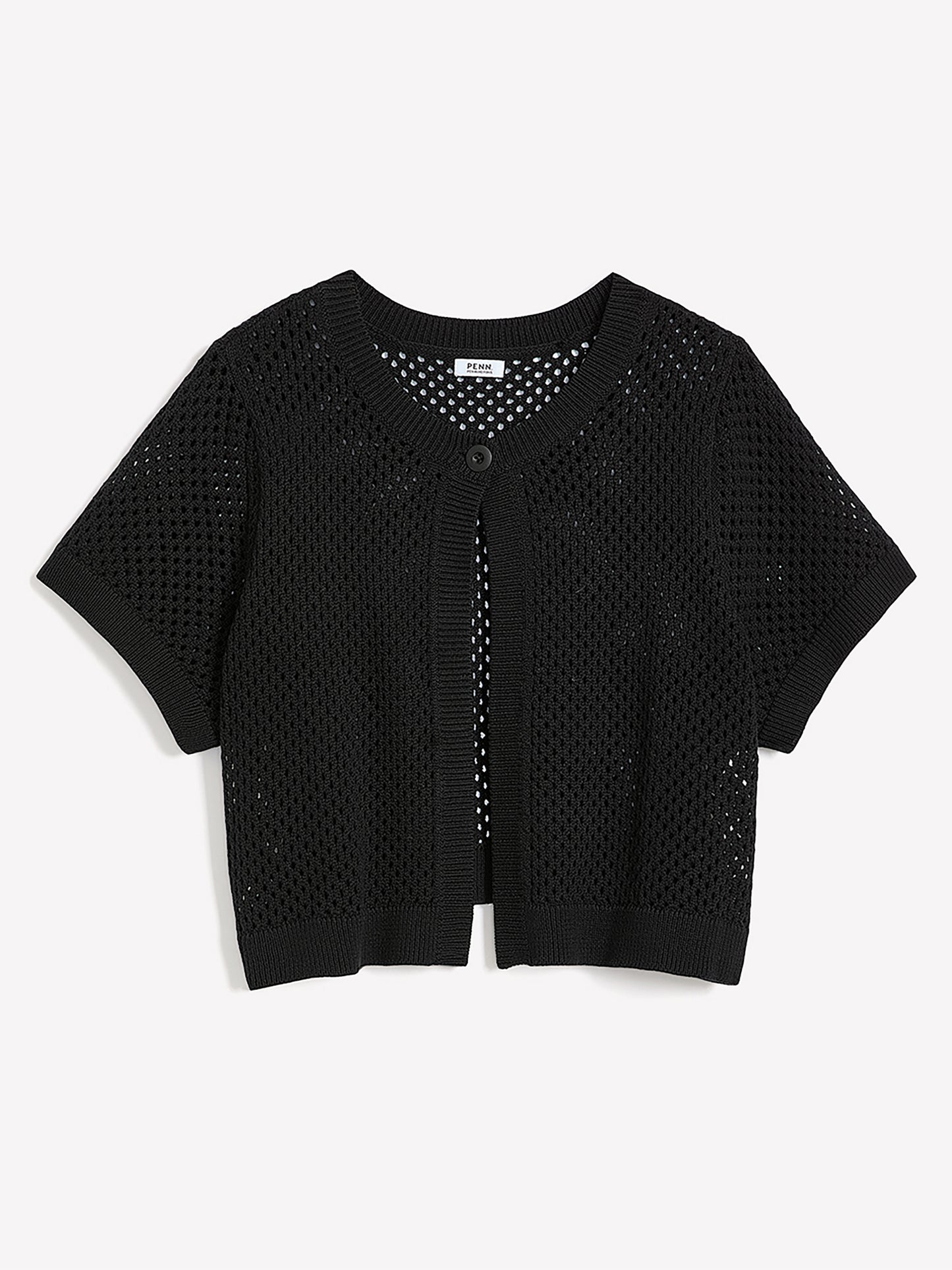 Black Short-Sleeve Cropped Cardigan