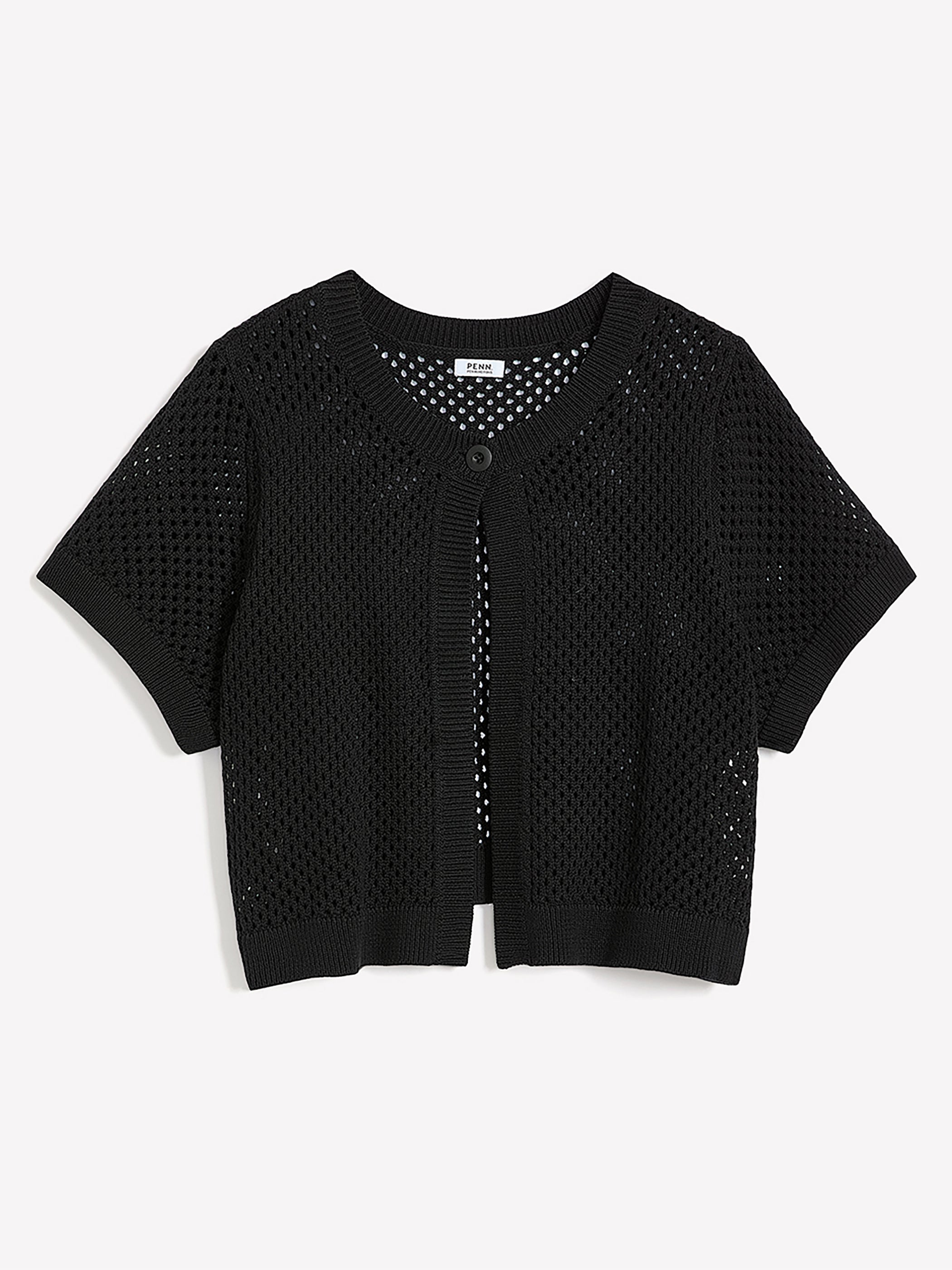 Black Short-Sleeve Cropped Cardigan