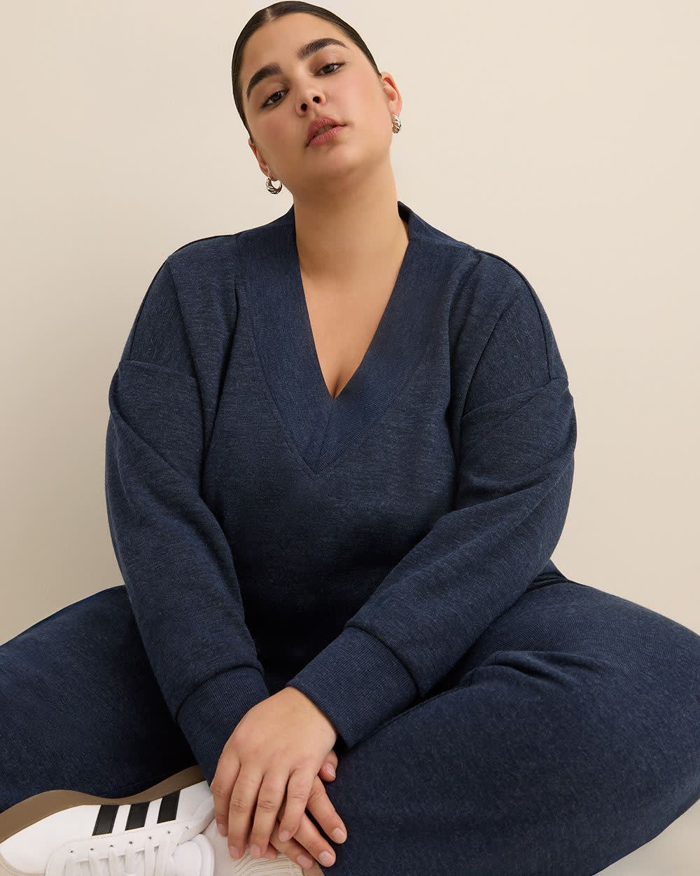 Dropped Shoulder Long-Sleeve V-Neck Top