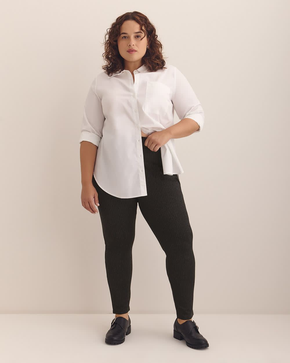 Legging gris rayé avec panneau amincissant