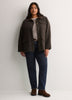 Brown Herringbone Barn Jacket with Faux-Leather Collar
