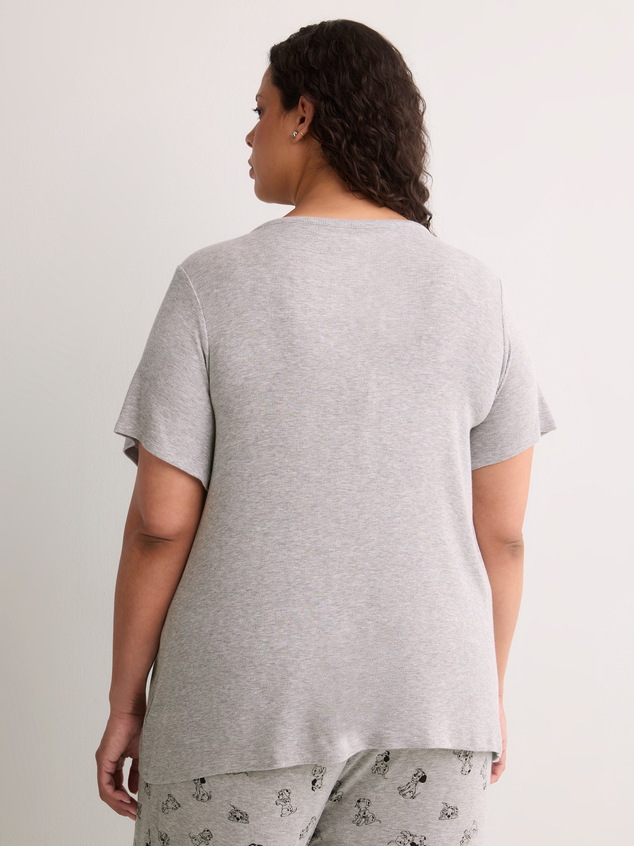 Grey Textured Henley Pyjama Top with Dalmatian Print - Disney