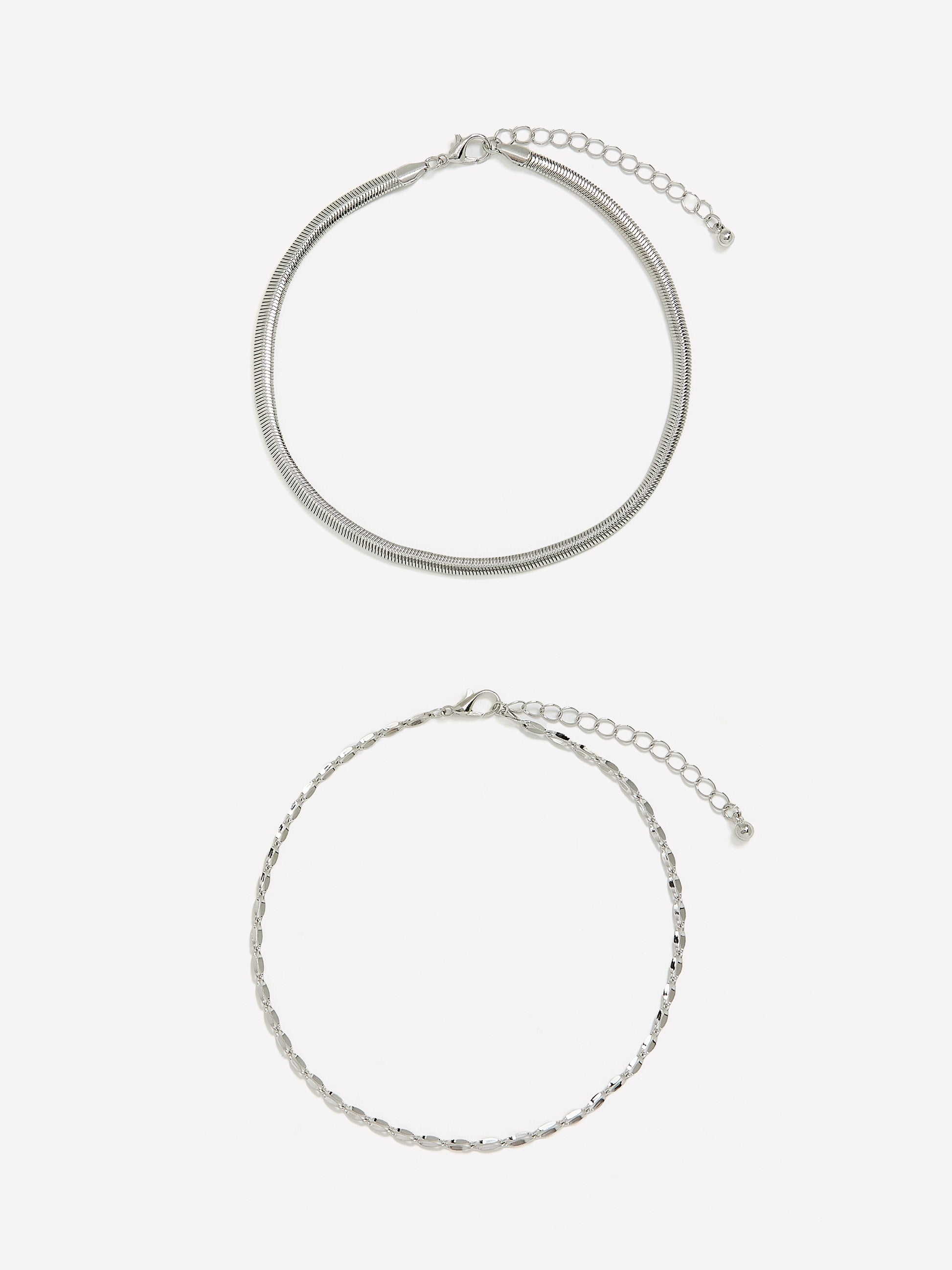 Silvery Chain Anklets, Set of 2