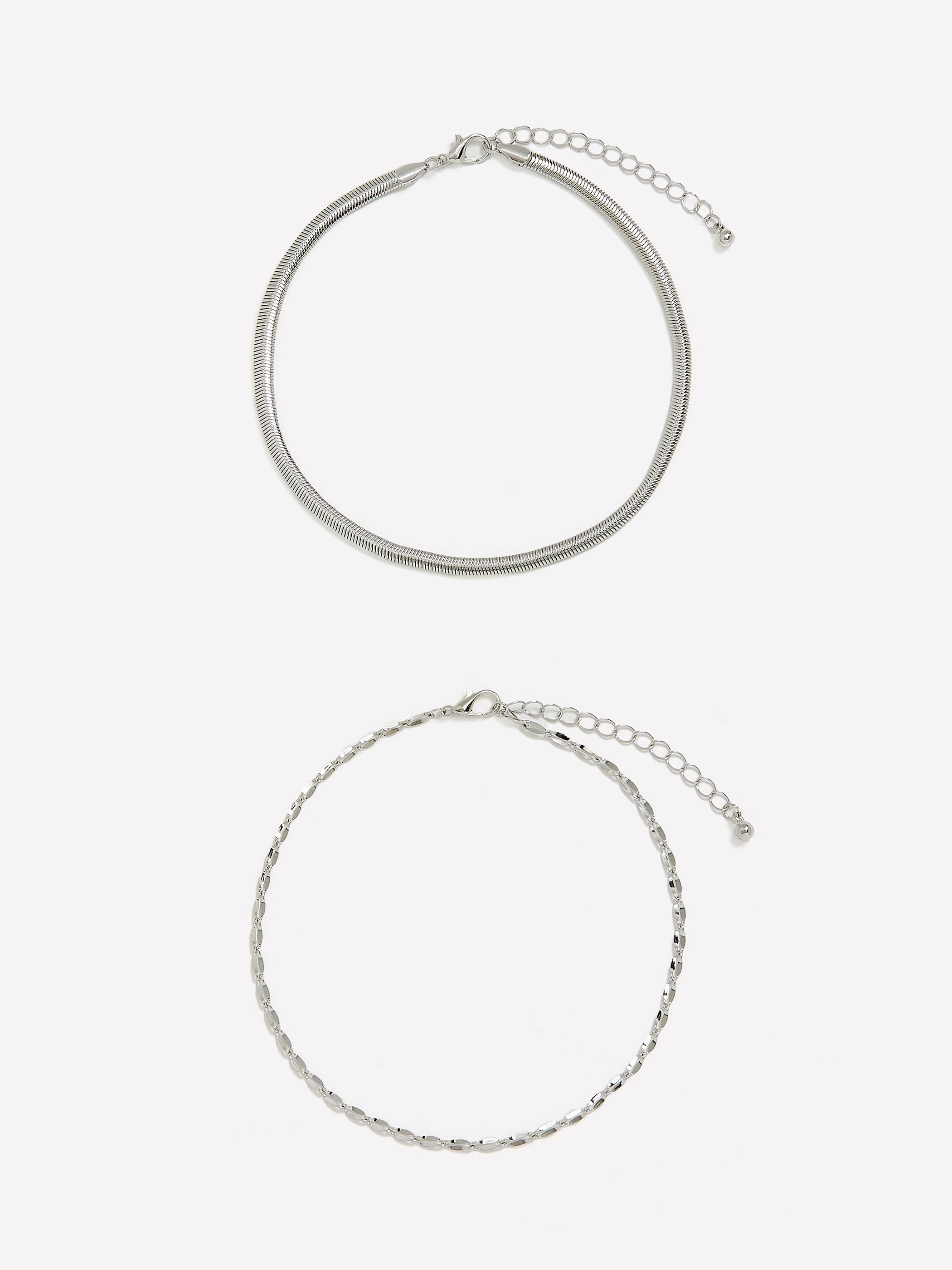 Silvery Chain Anklets, Set of 2