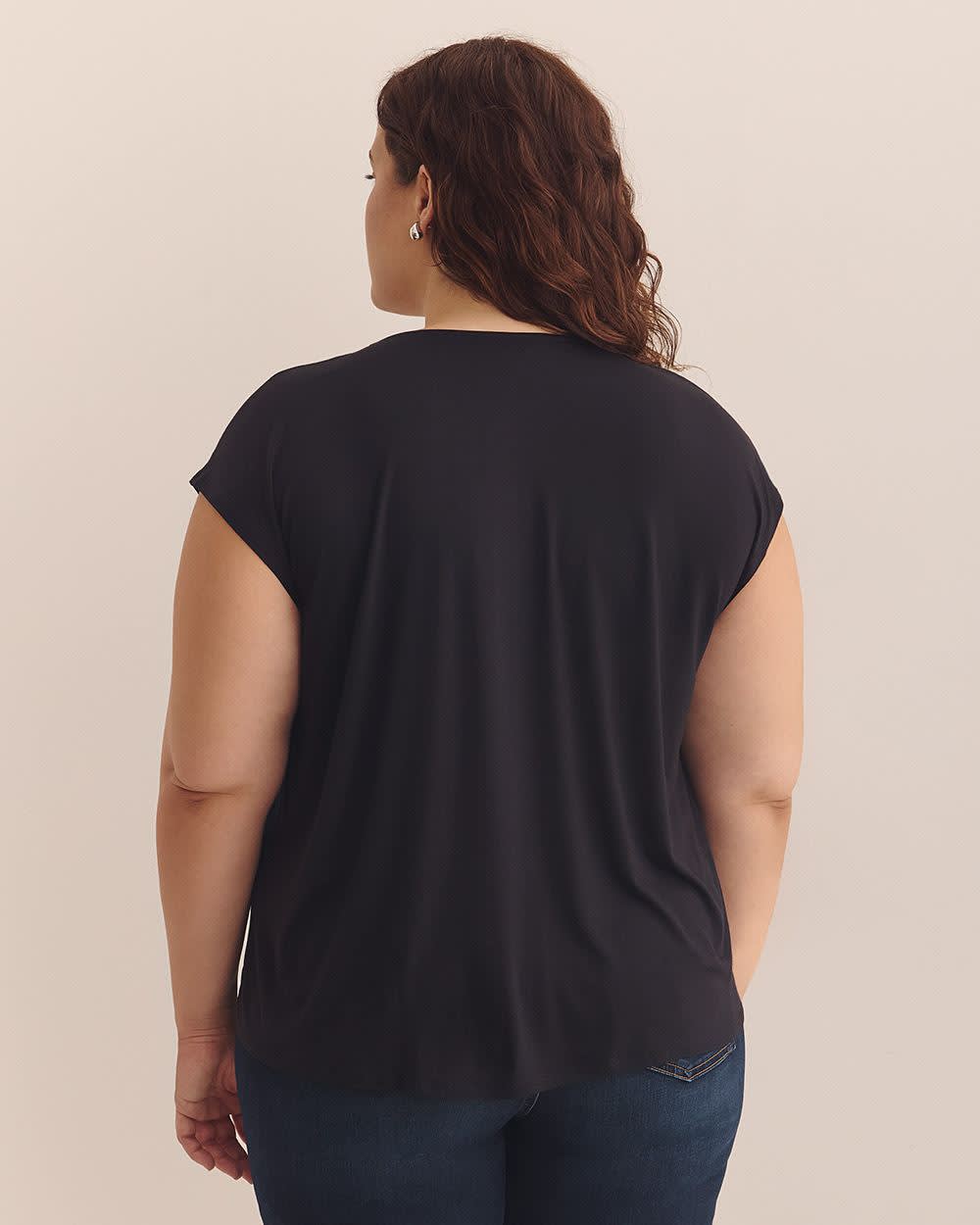 Mixed-Media V-Neck Blouse with Underpinning