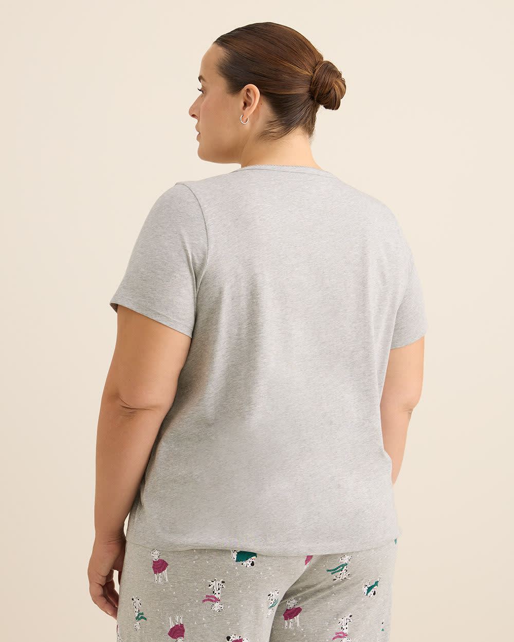 tIVOGLIO Ladies Knit PJ Top – Cotton Blend, Short Sleeve, Henley Neck