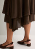 Romantic Brown Chiffon Pull-On Midi Skirt