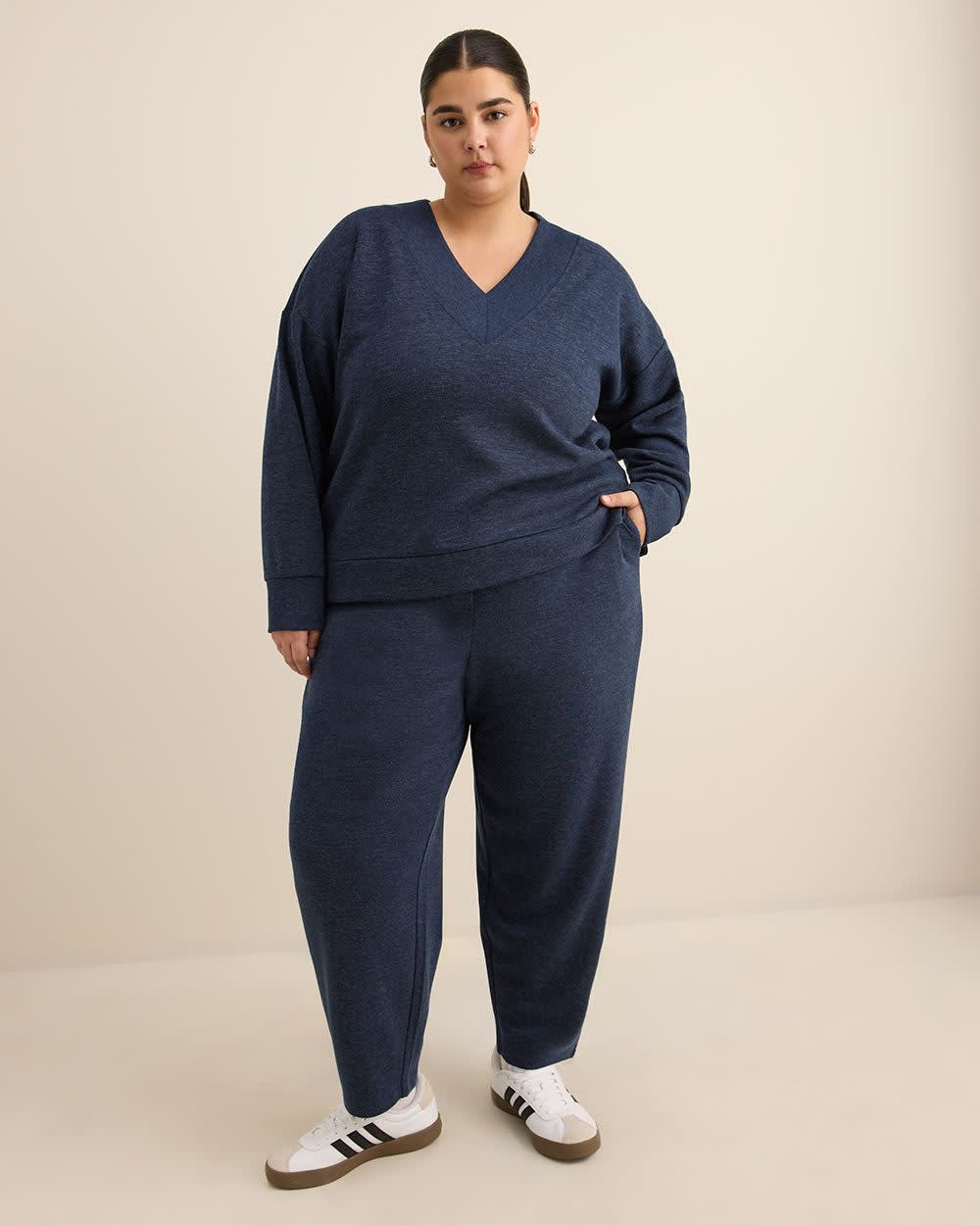 Pull-On Barrel-Leg Knit Pant