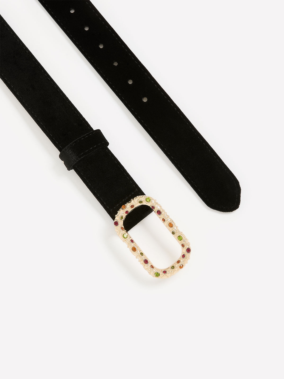 Dressy Velvet Belt with Coloured Crystal Buckle