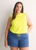 Straight-Fit Sleeveless Bubble Knit Top with Embroidery