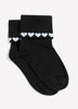 Black Fold-Over Ankle Socks with Heart Print