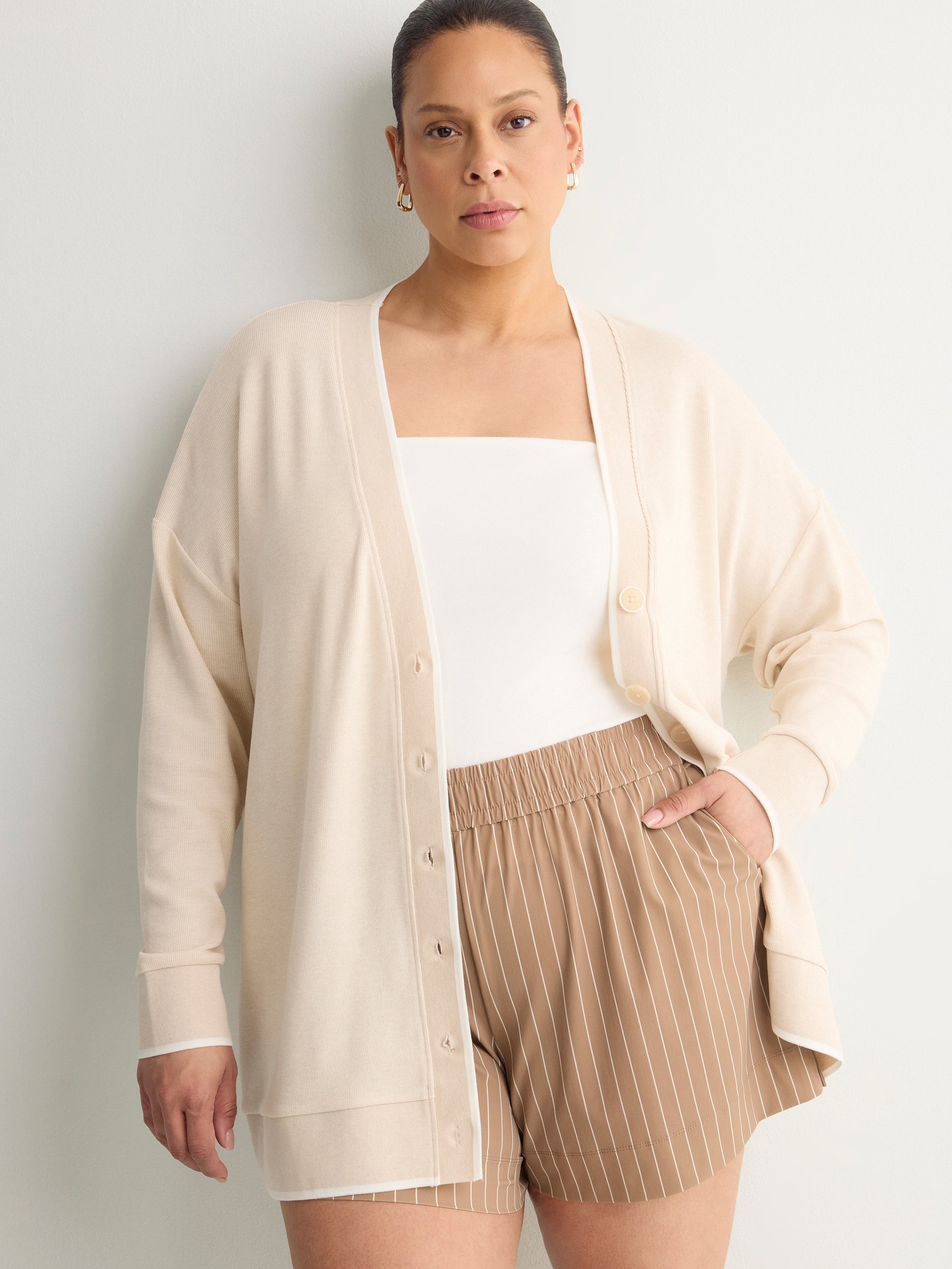 Brown Pinstripe Stretch Pull-On Short - Active Zone