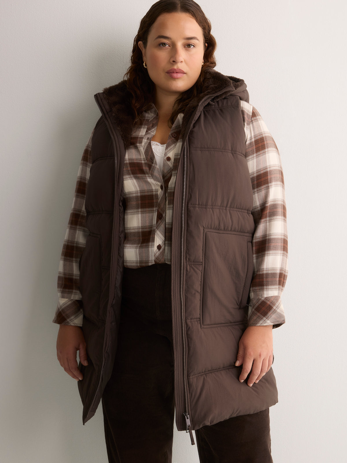Long Hooded Faux-Fur Lined Vest