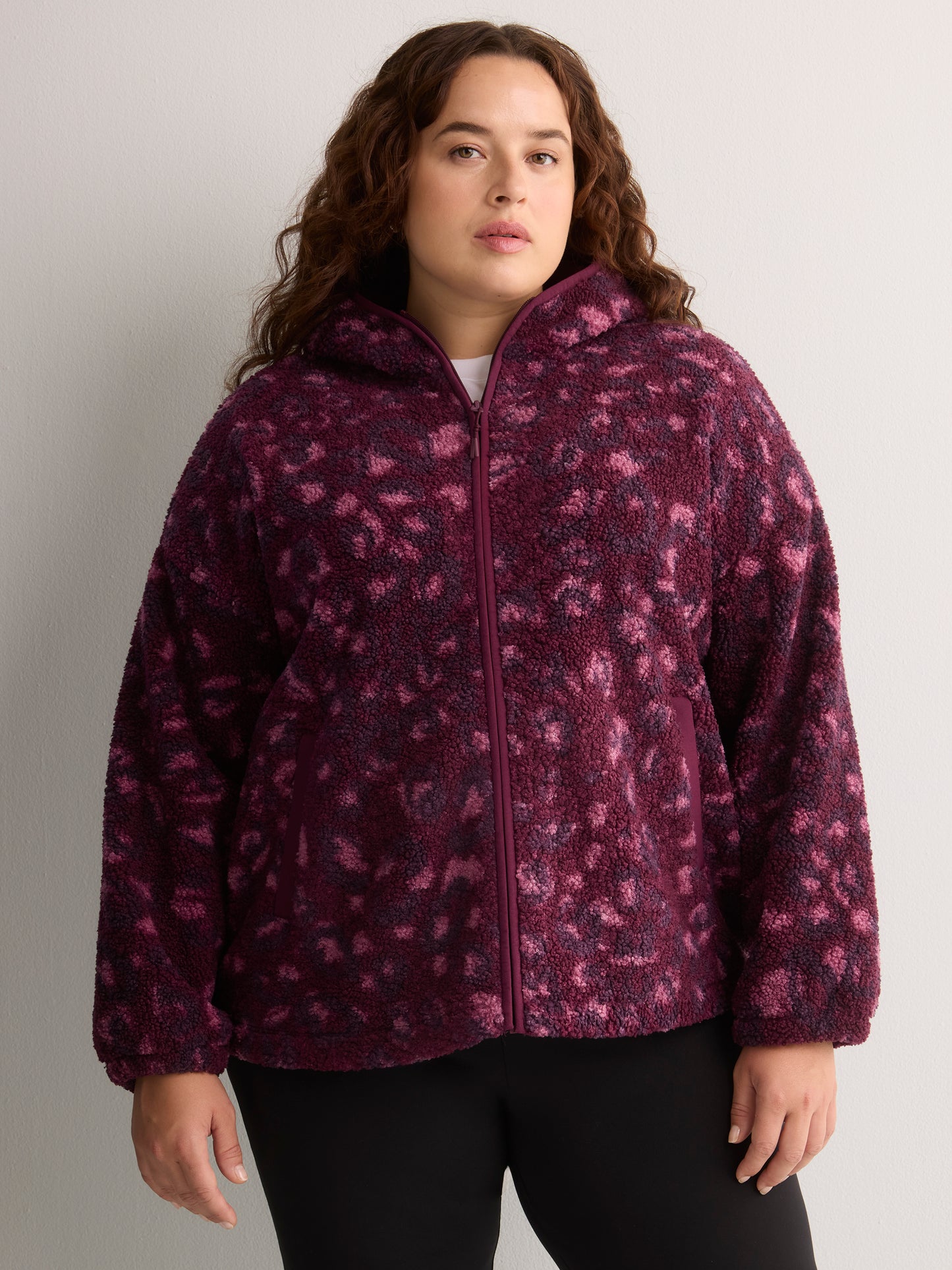 Hooded Red Leopard-Print Sherpa Zippered Jacket - Active Zone