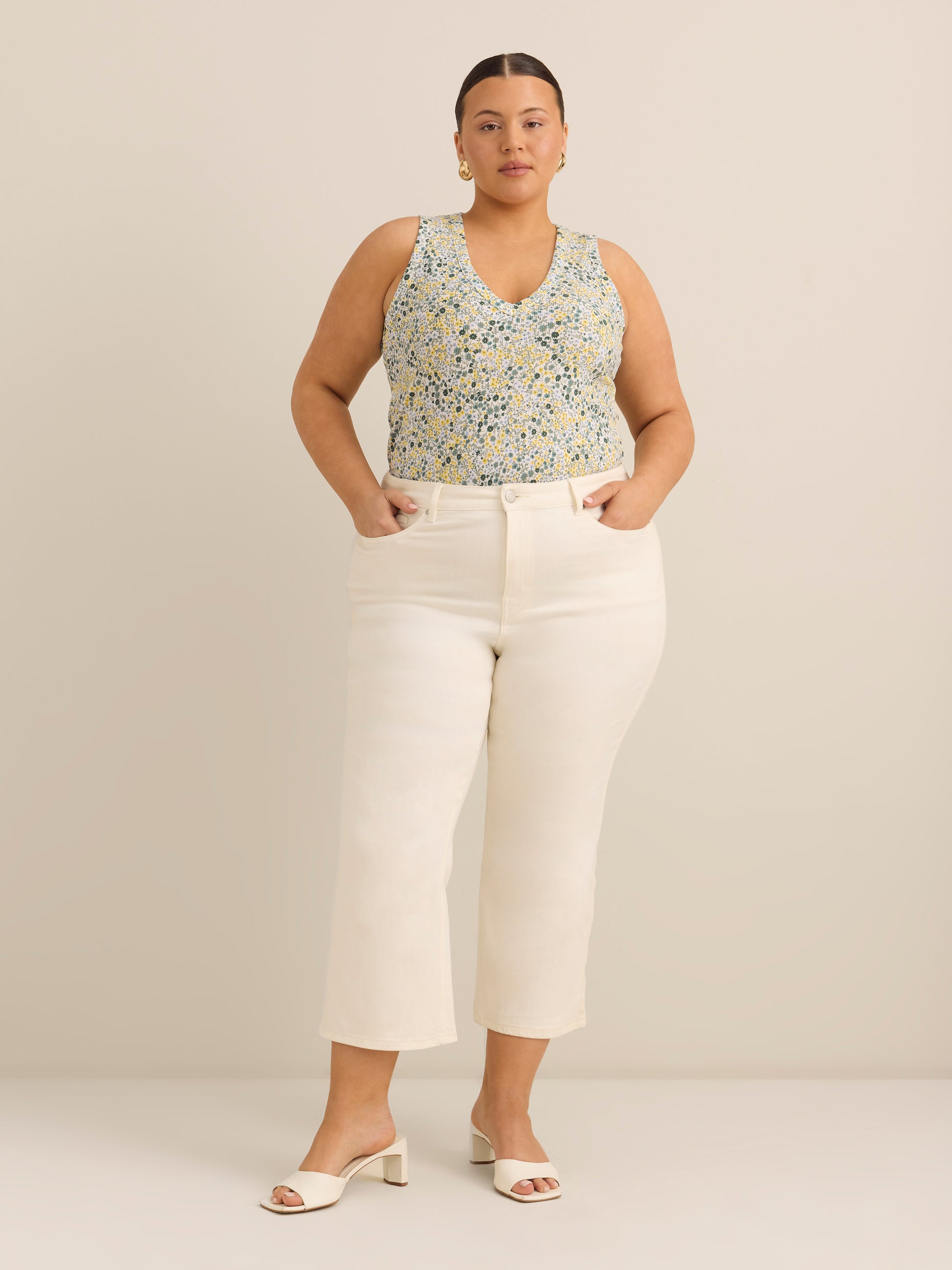 Fitted V-Neck Ribbed Knit Tank Top - Addition Elle