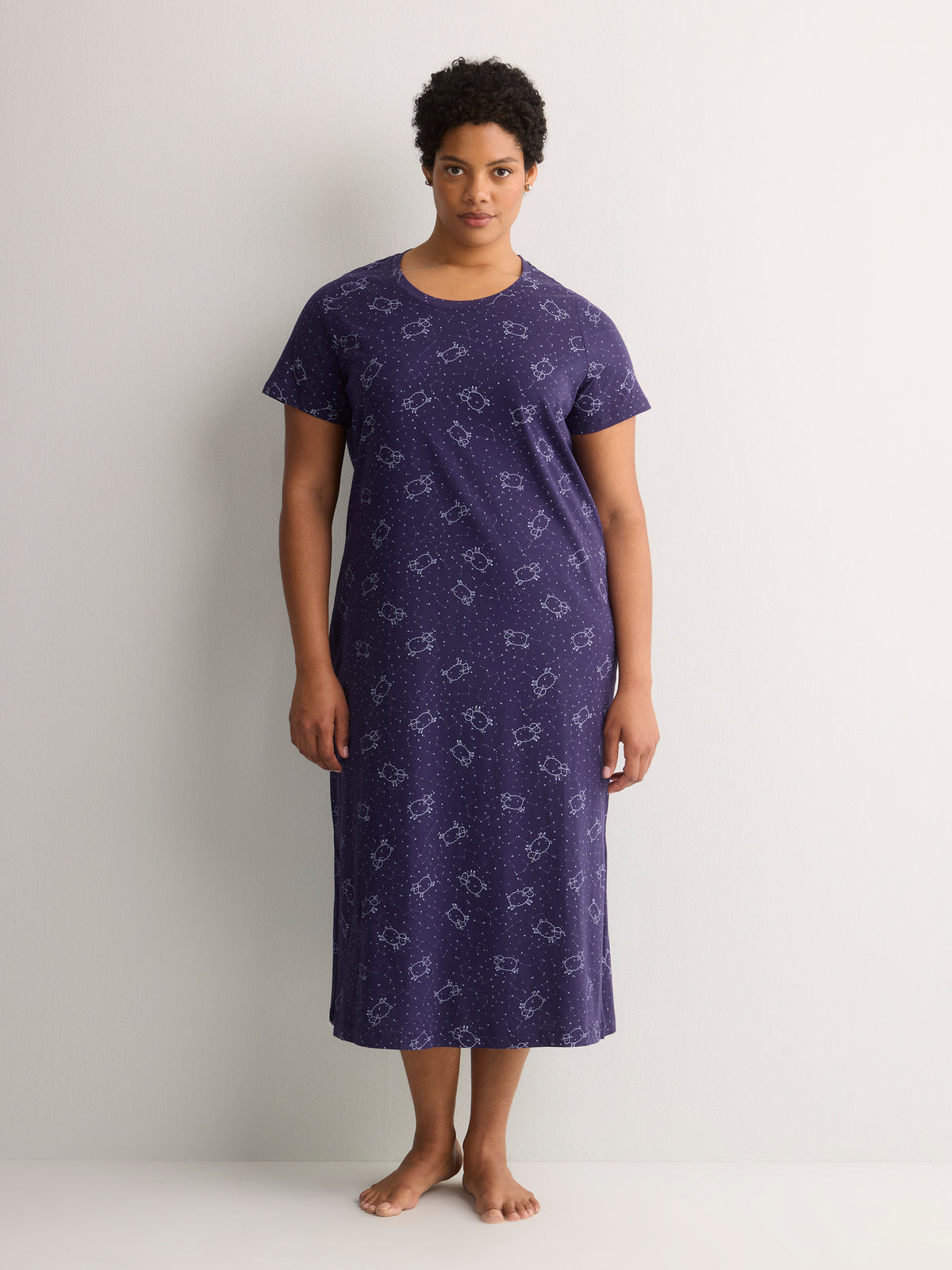 Blue Constellation-Print Long Short-Sleeve Sleepshirt - tiVOGLIO