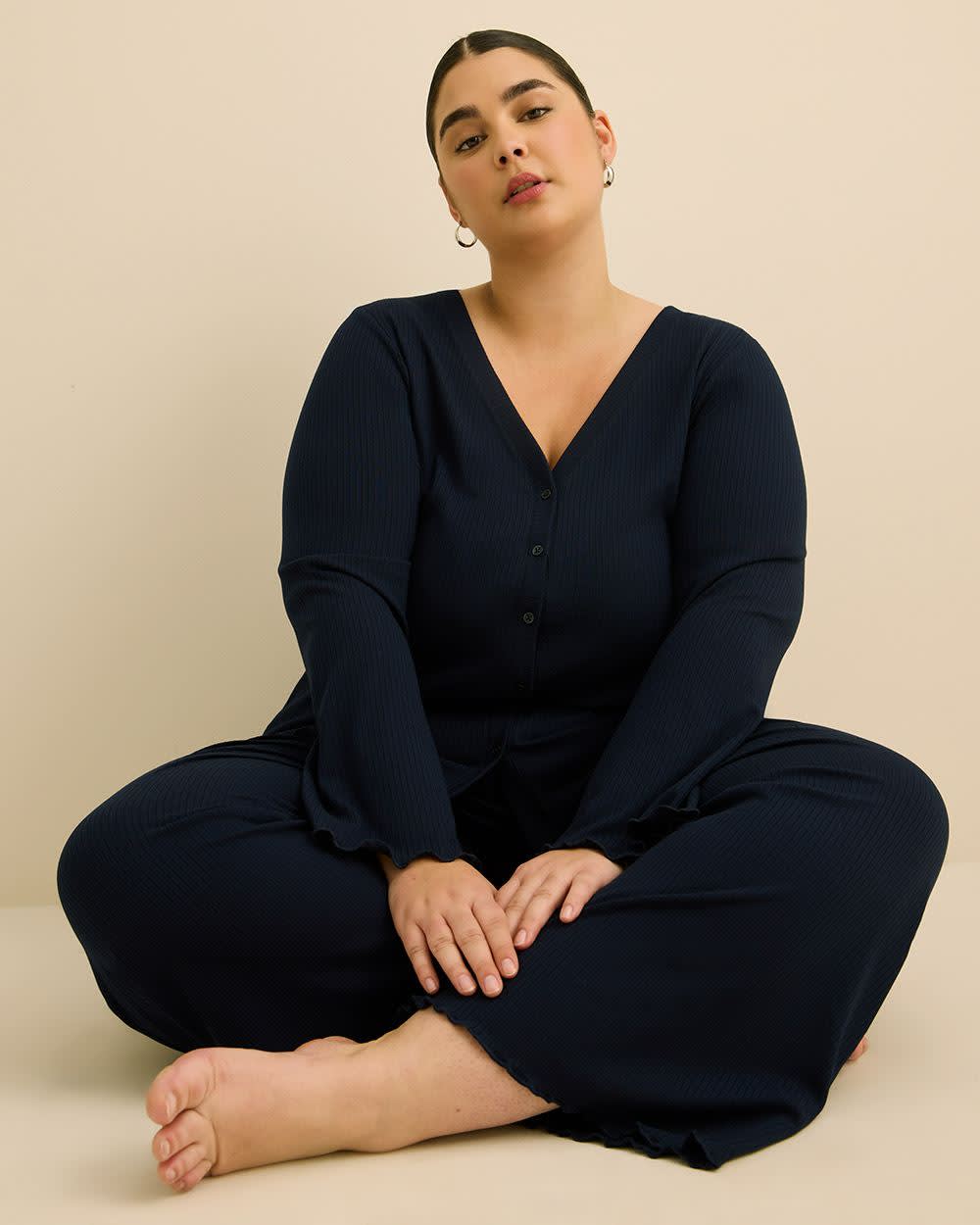 Cardigan pyjama à manches longues en tricot côtelé - ti Voglio