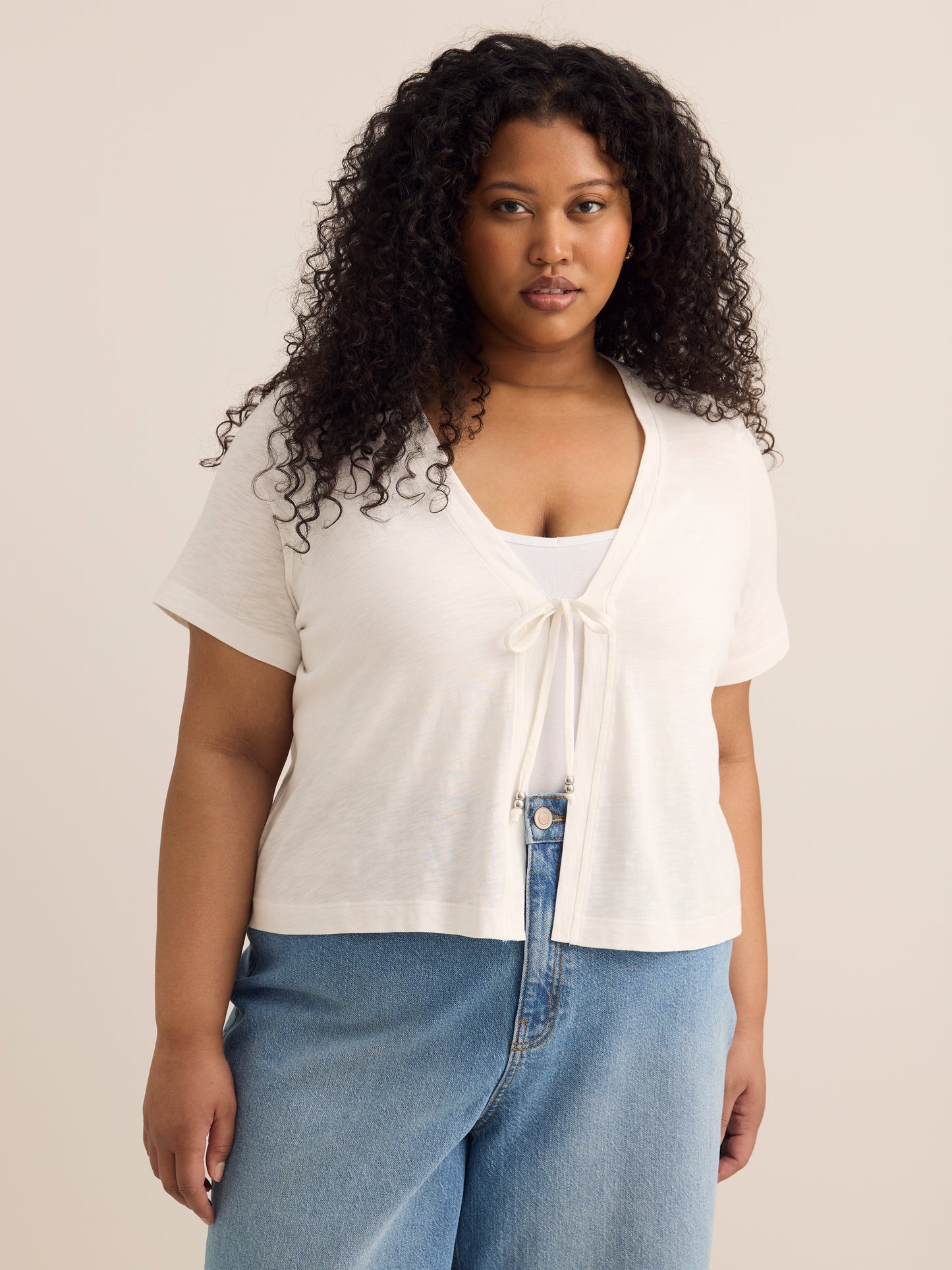 Tie-Front Short-Sleeve Cardigan