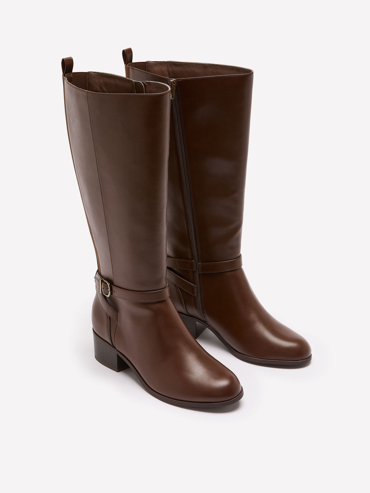 Botte haute en faux cuir Diona avec harnais à la cheville, pied large
