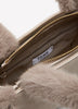 Beige Faux-Suede Handbag with Faux-Fur Trim
