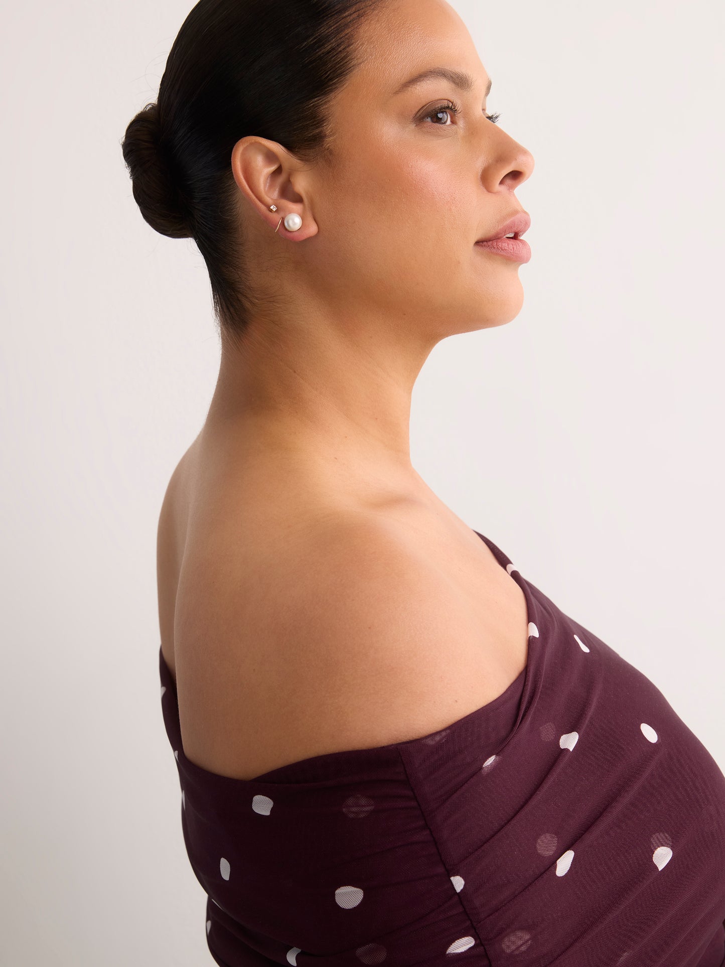 Purple Dotted Off-Shoulder Mesh Maxi Dress - Addition Elle