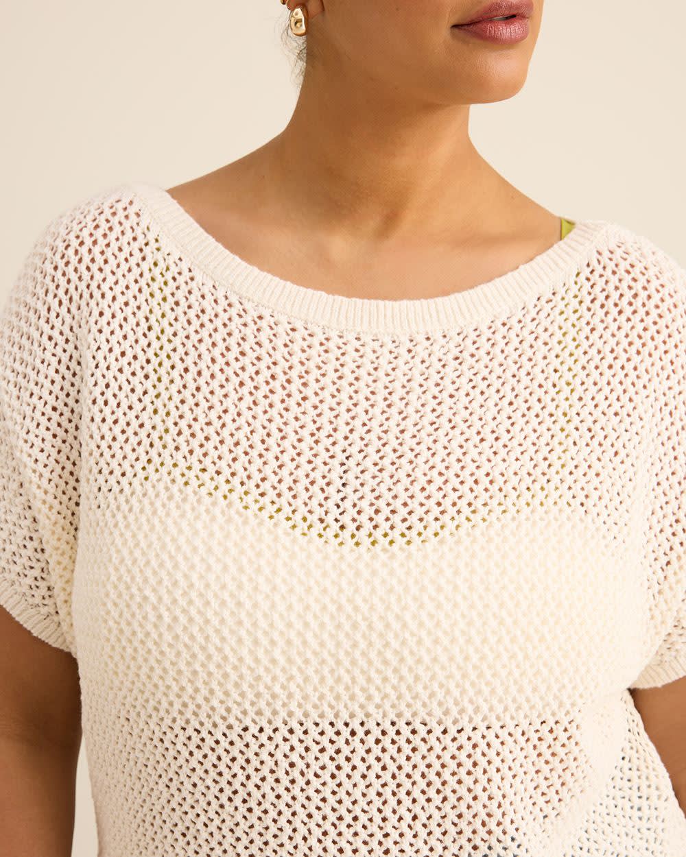 Pull en crochet à manches courtes et encolure bateau