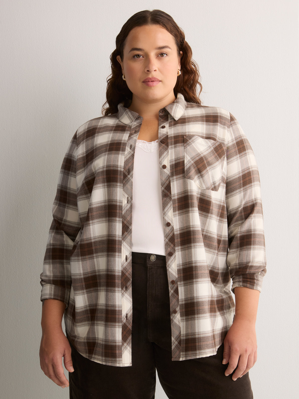 Plaid Flannel Buttoned-Down Tunic Shirt