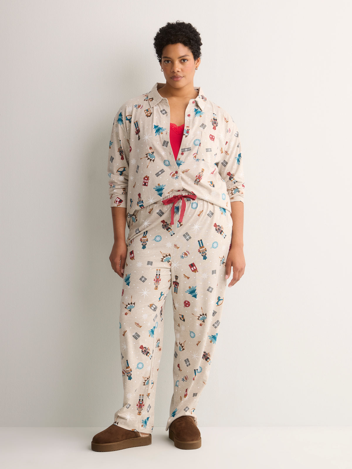 Nutcracker Buttoned Down Shirt and Straight Pant Pyjama Set - tiVOGLIO
