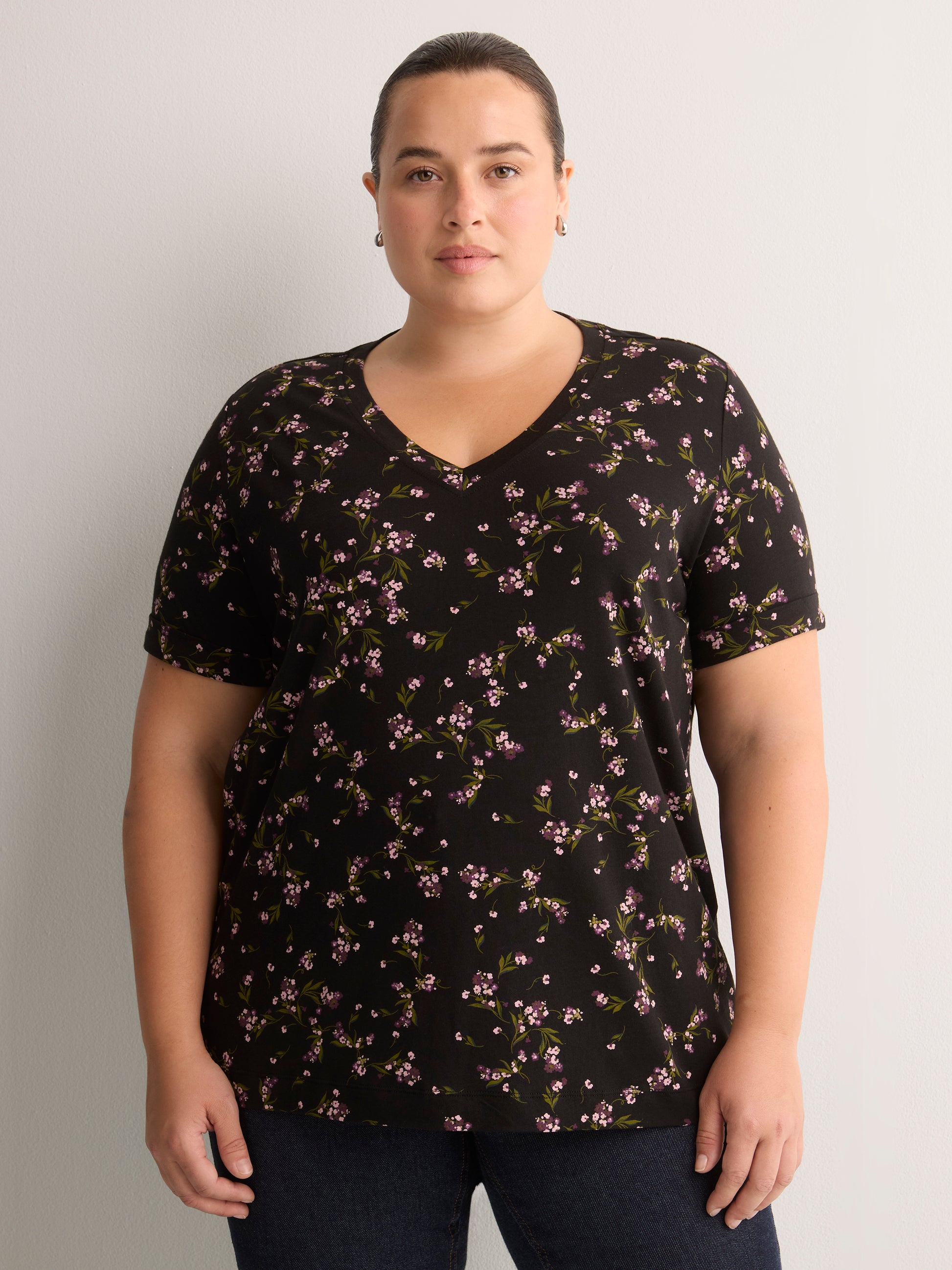 Boyfriend-Fit V-Neck Tee with Slits