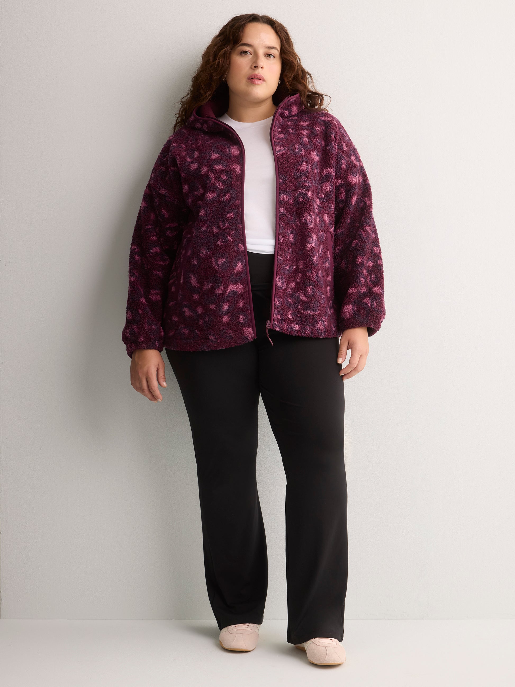 Hooded Red Leopard-Print Sherpa Zippered Jacket - Active Zone