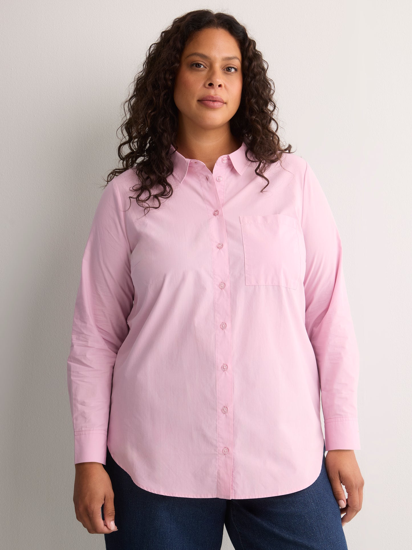 Pink Poplin Buttoned-Down Tunic Shirt