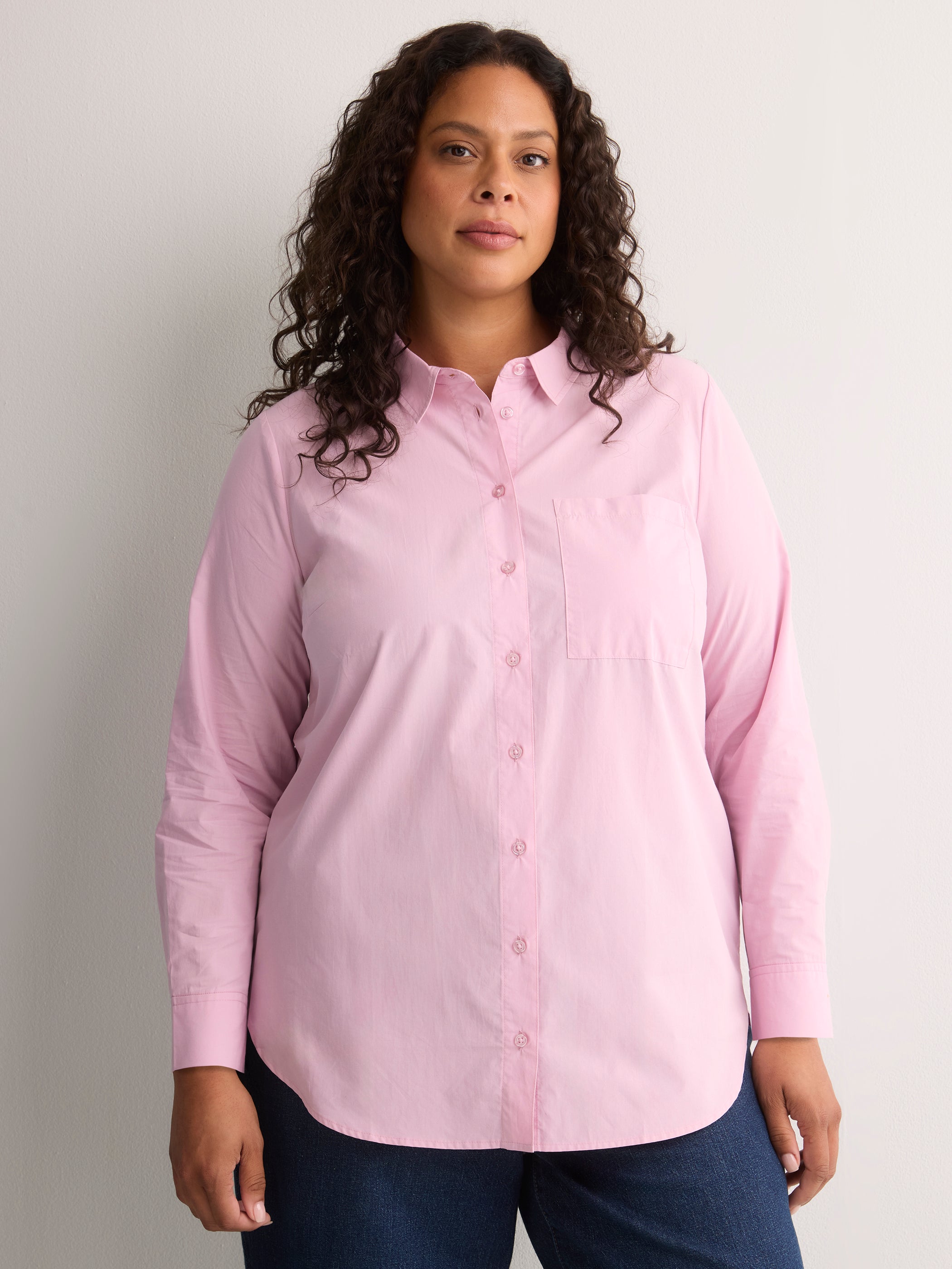 Pink Poplin Buttoned-Down Tunic Shirt