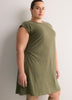 Crew-Neck Extended-Sleeve Knit Dress with Side Shirring