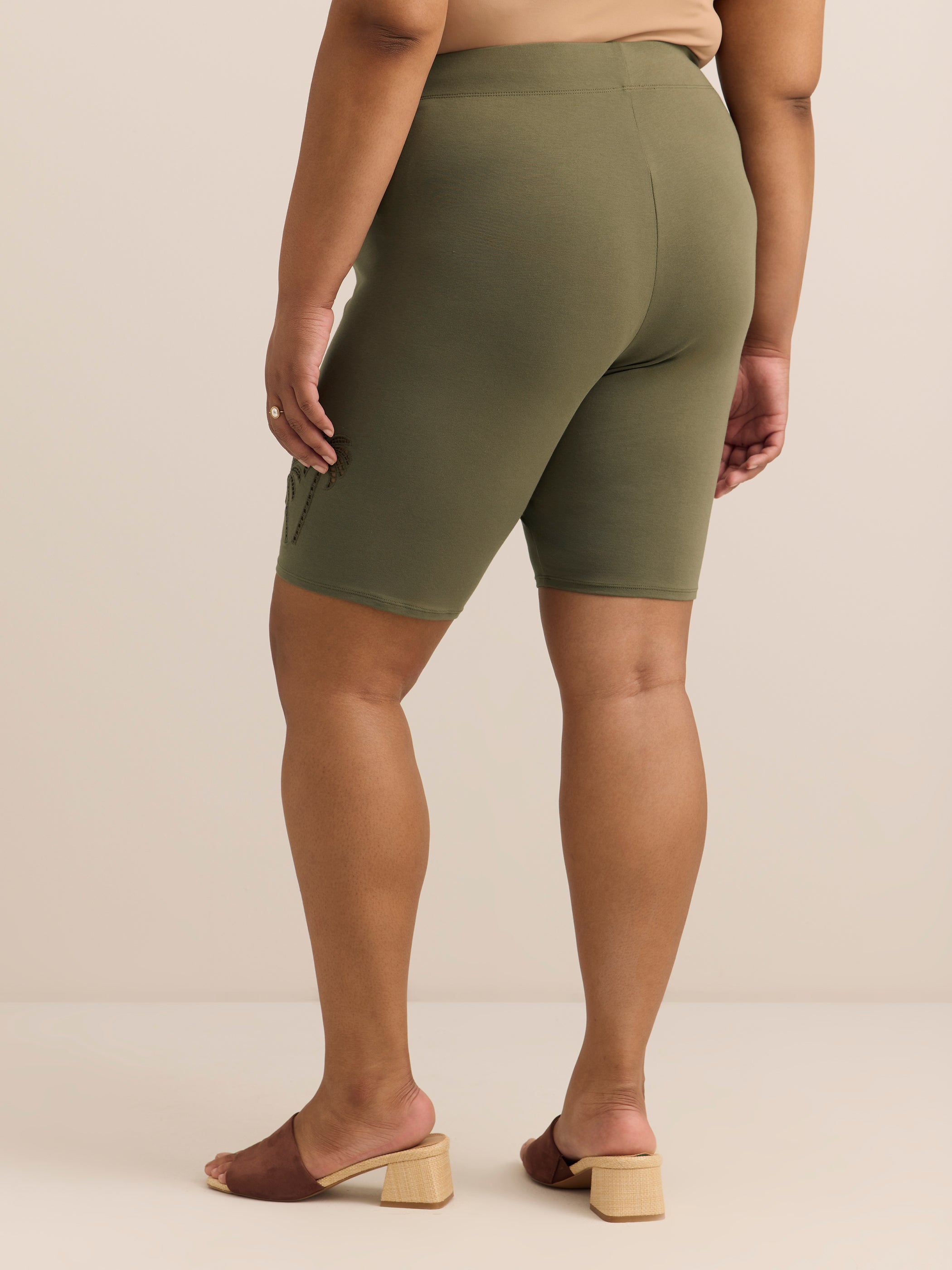 Bike Short with Eyelet Palm Tree Embroidery