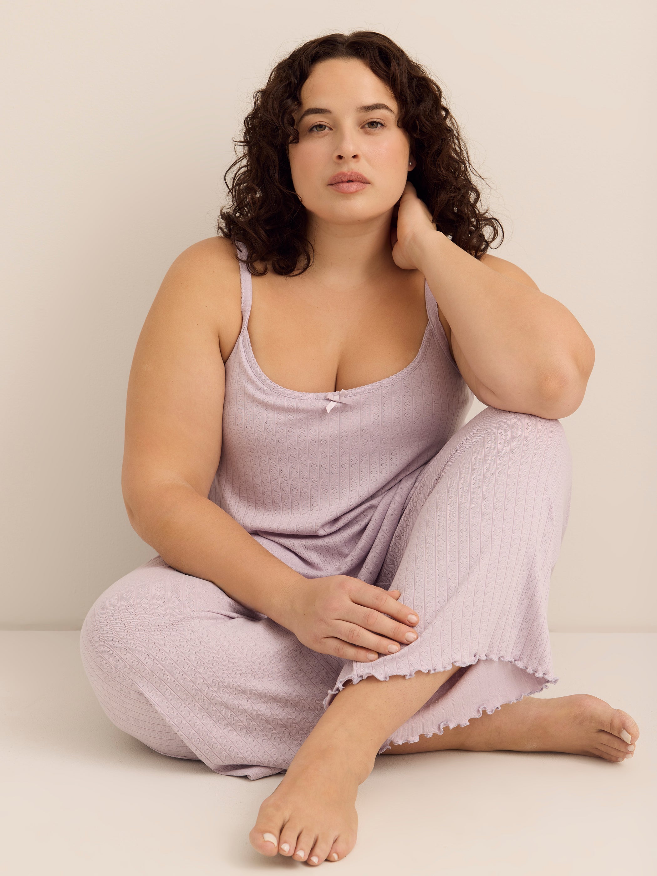 Lavender Pointelle Wide-Leg Capri Pyjama Pant - ti Voglio