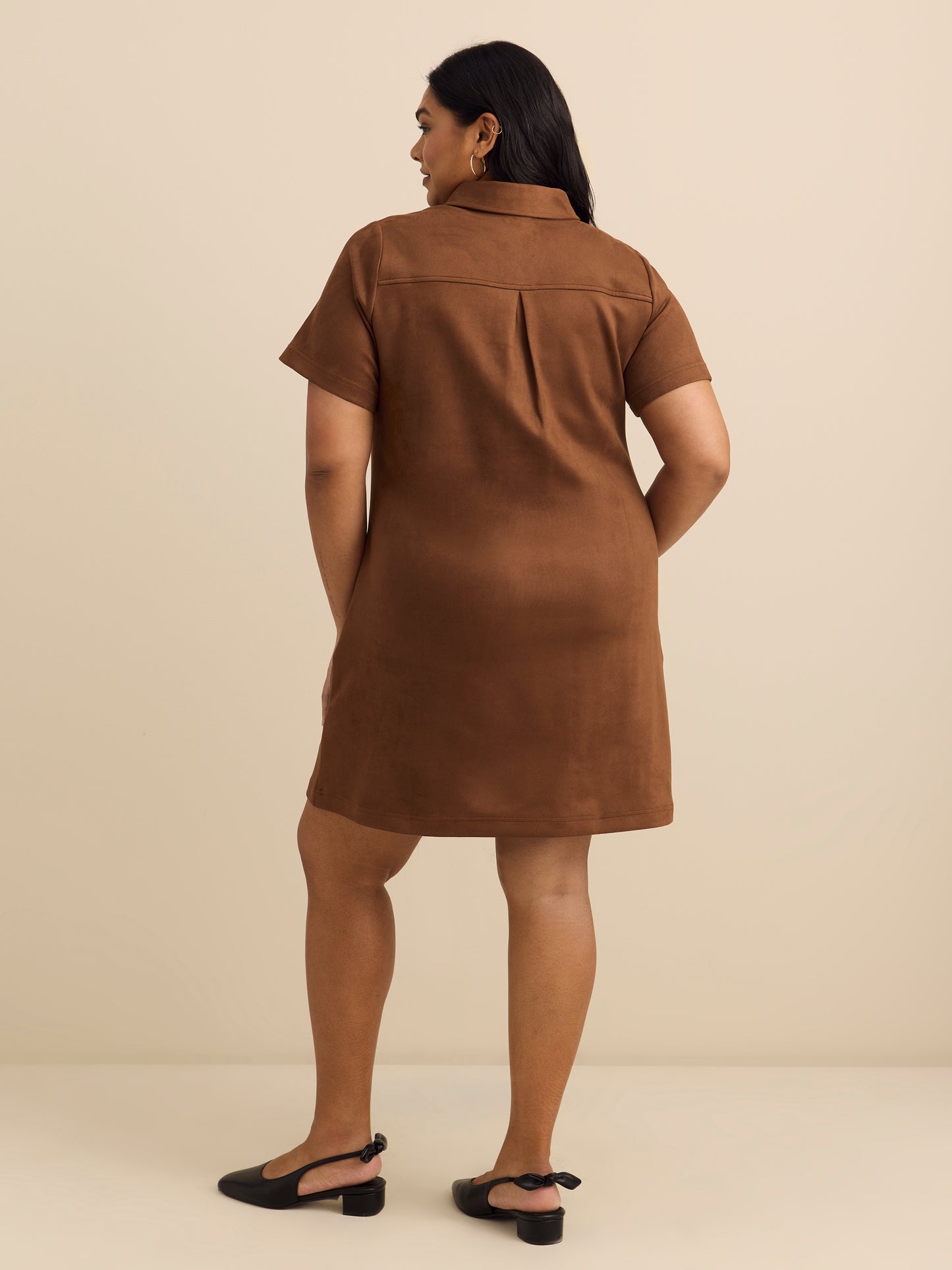 Faux Suede Shirt Dress with Pockets
