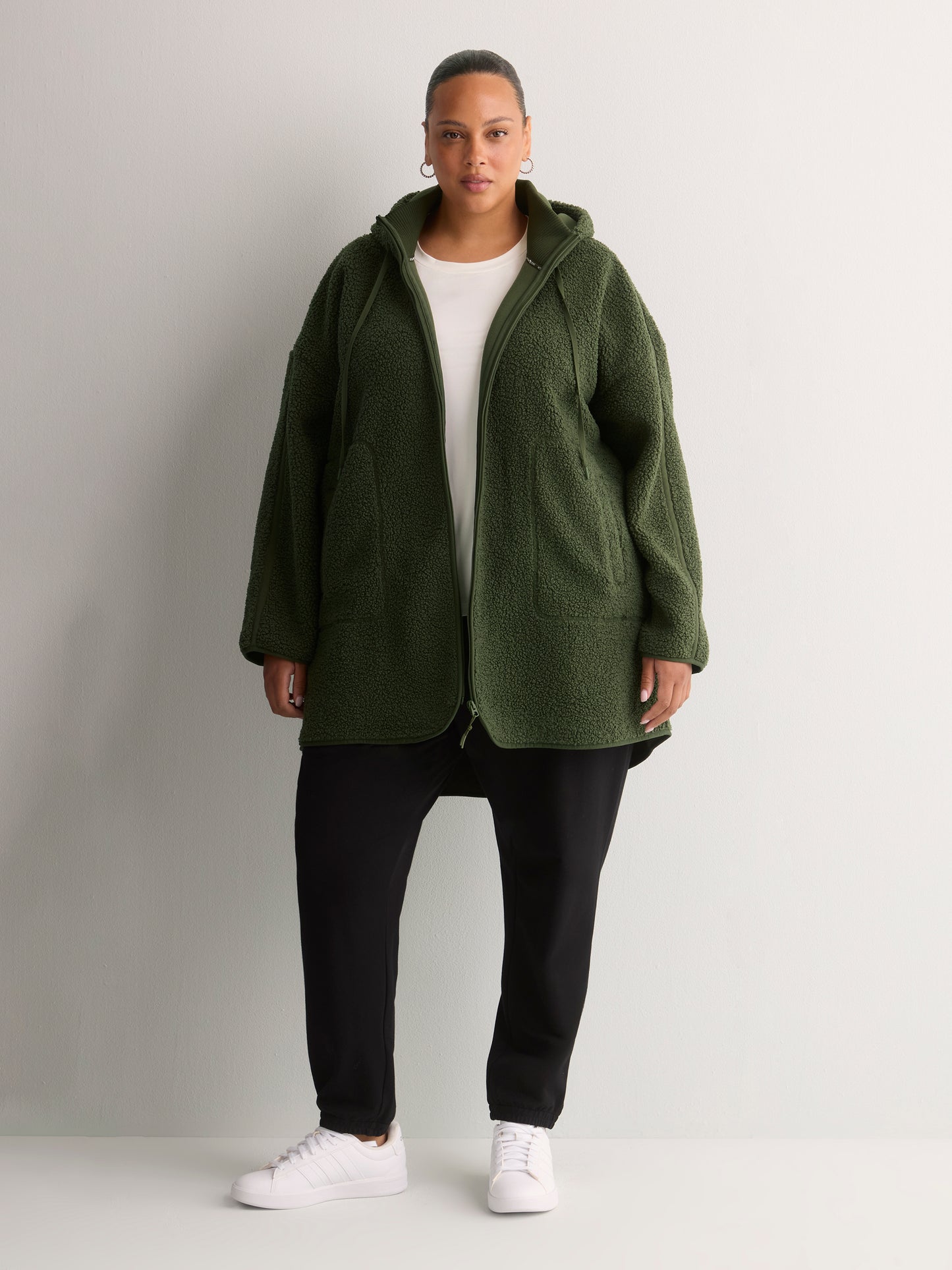 Long Hooded Mock-Neck Sherpa Jacket - Active Zone