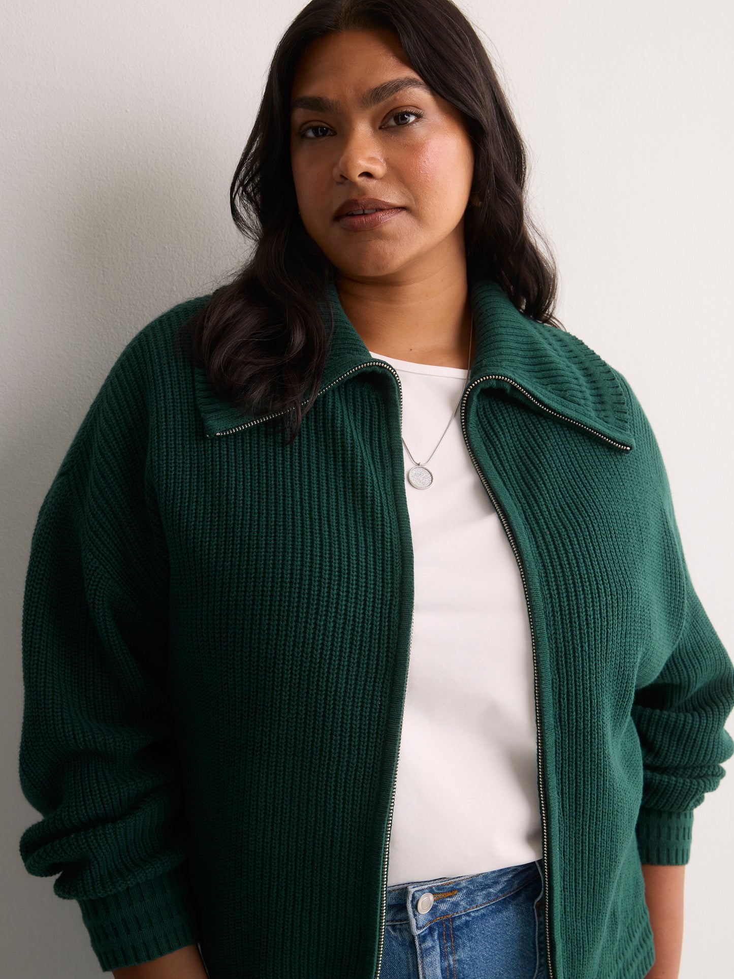 Straight Zippered Sweater Cardigan