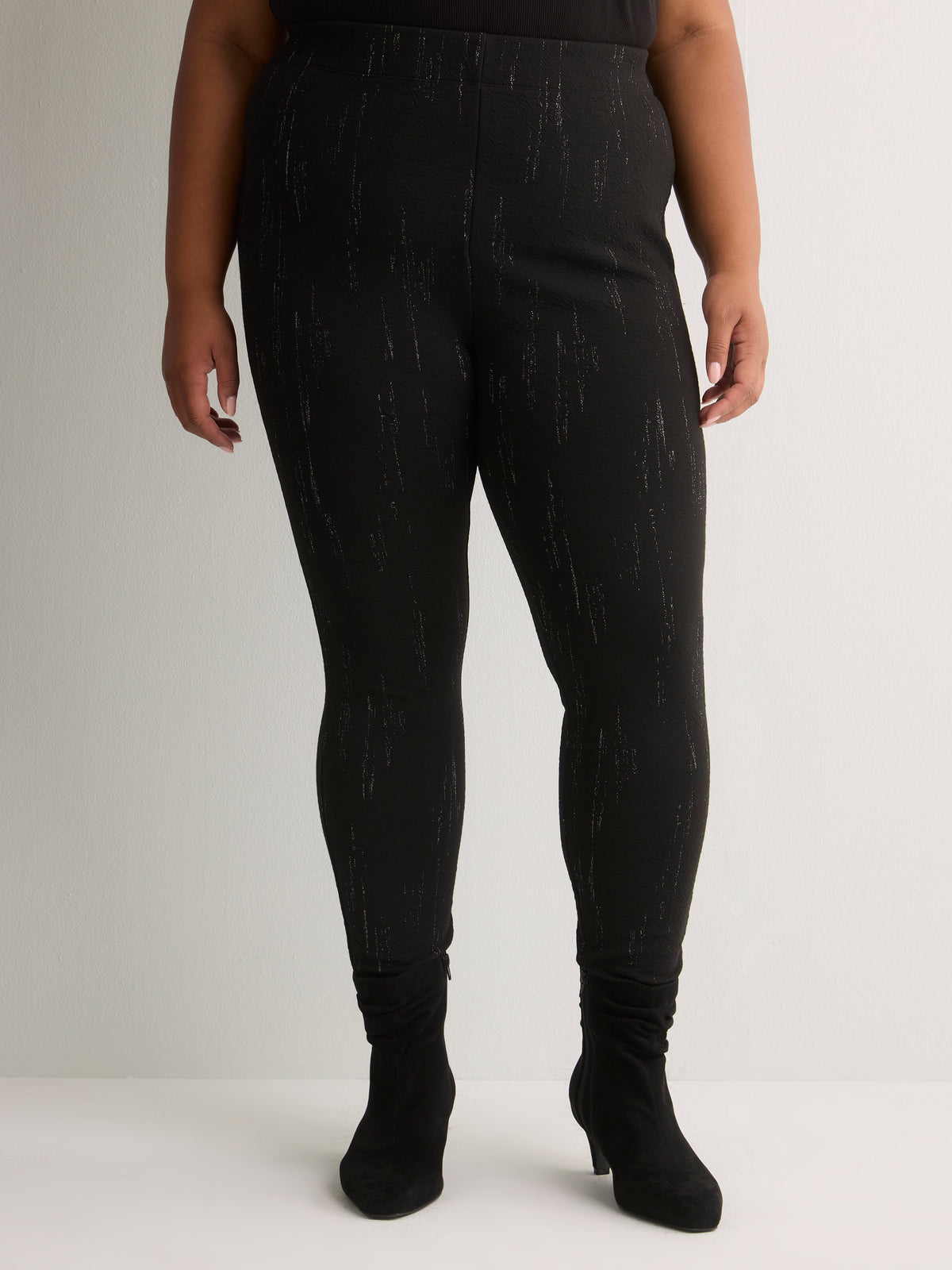 Black Textured Glitzy Legging with Tummy Control