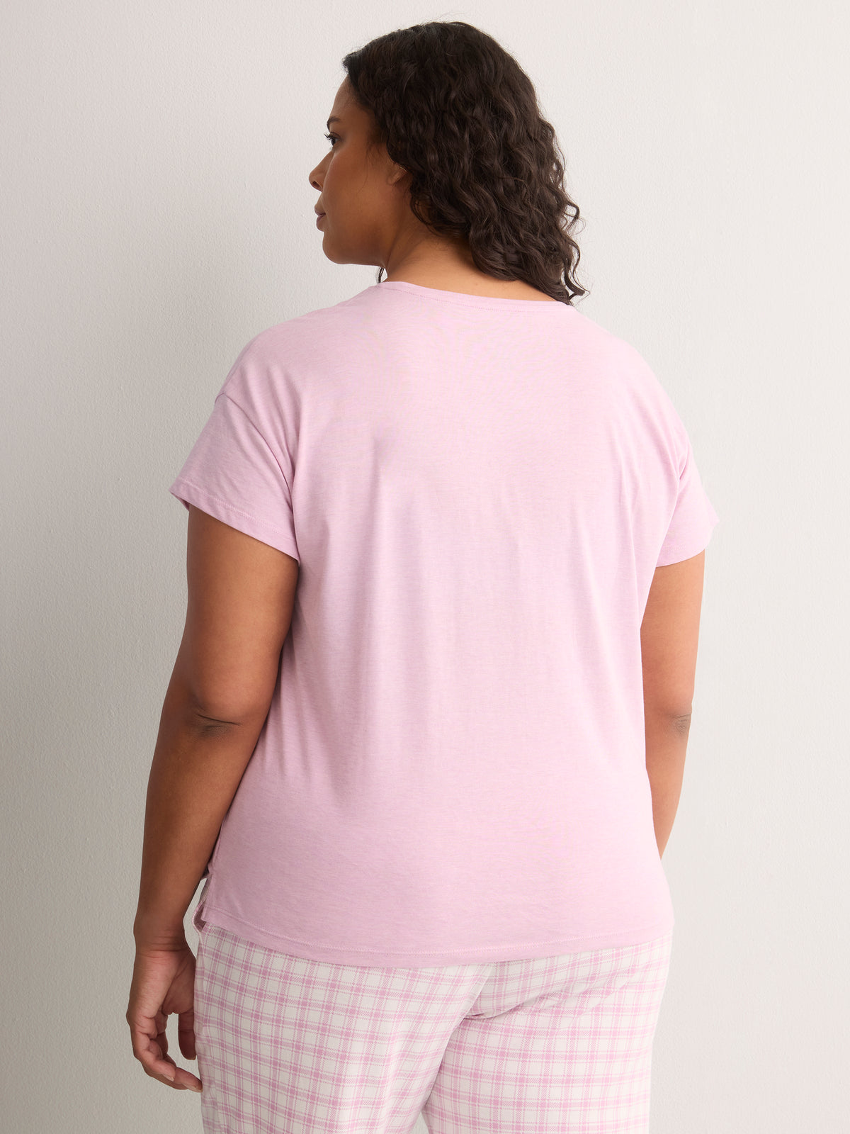Pink Boxy-Fit Cotton Knit Pyjama Top with Sheep Chest Print - tiVOGLIO
