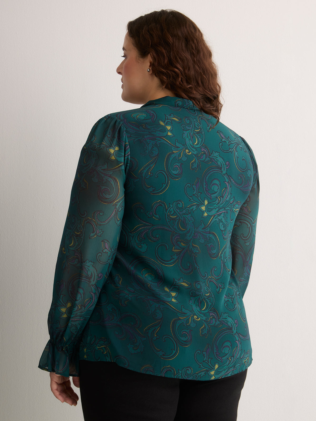 Printed Chiffon Blouse with Detachable Scarf