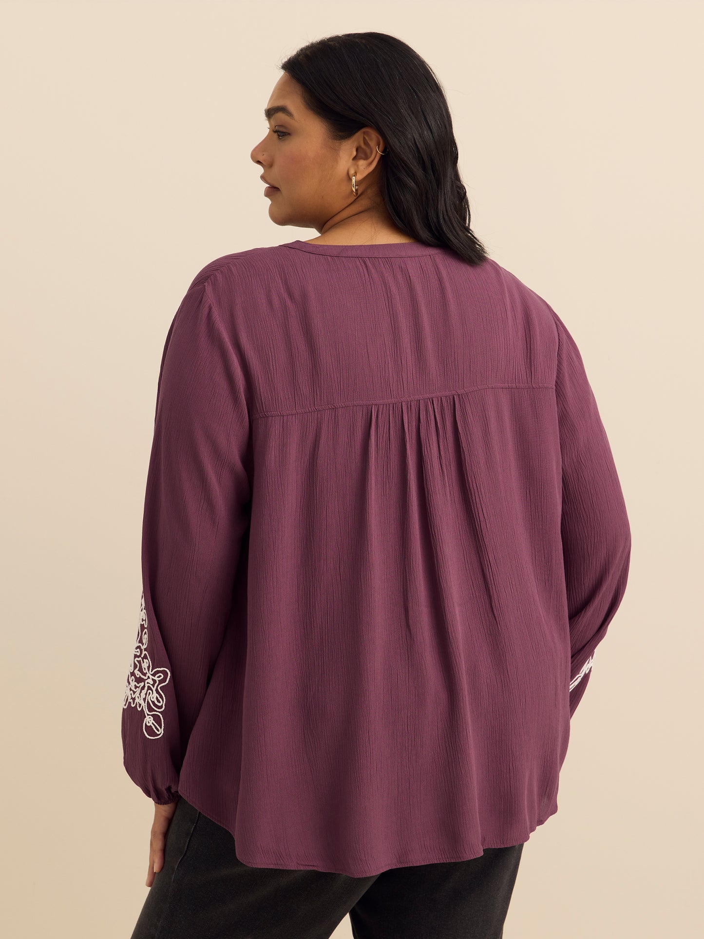 Boho Embroidered Long-Sleeve Swing Blouse