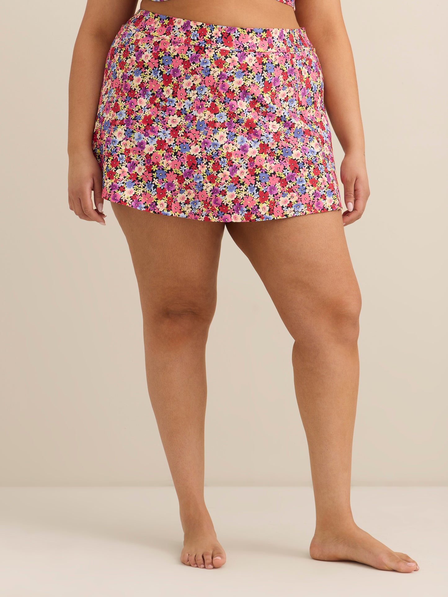 Jupe de bain taille haute imprimée avec culotte intégrée