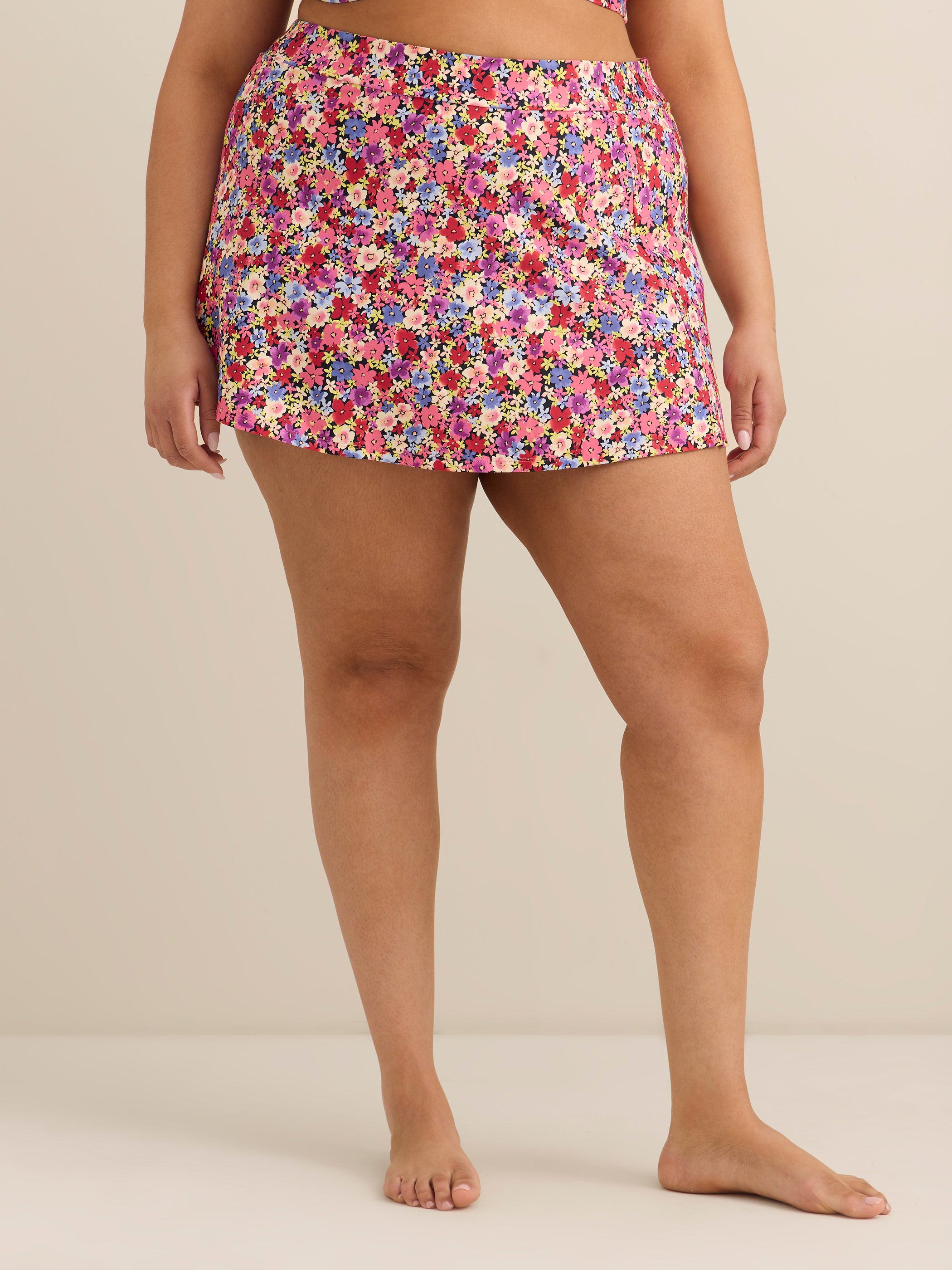 Printed High-Waist Swim Skirt With Built-In Brief