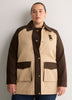 Long Two-Tone Barn Jacket with Corduroy Collar