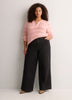 Straight Lace-Up Crew Neck Combed Knit Sweater