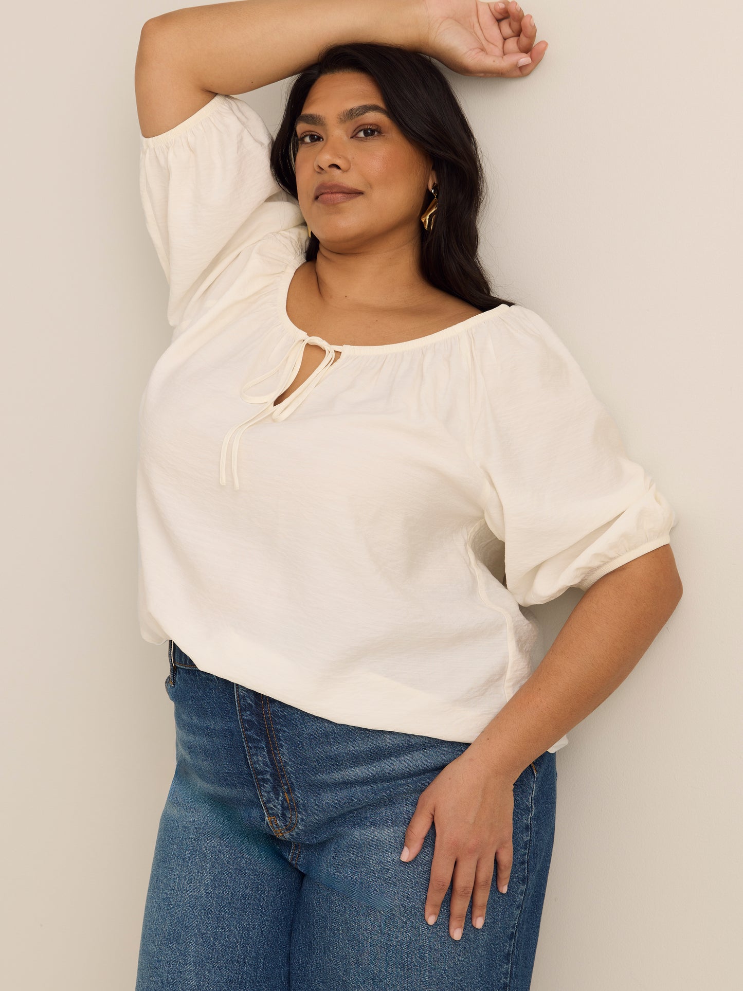 Scoop Neck A-line Blouse with Shirring