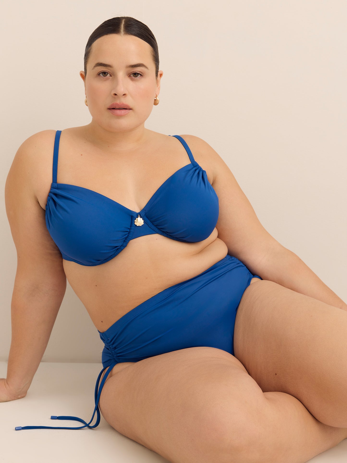 Blue Satin High-Rise Swim Brief with Side Ties