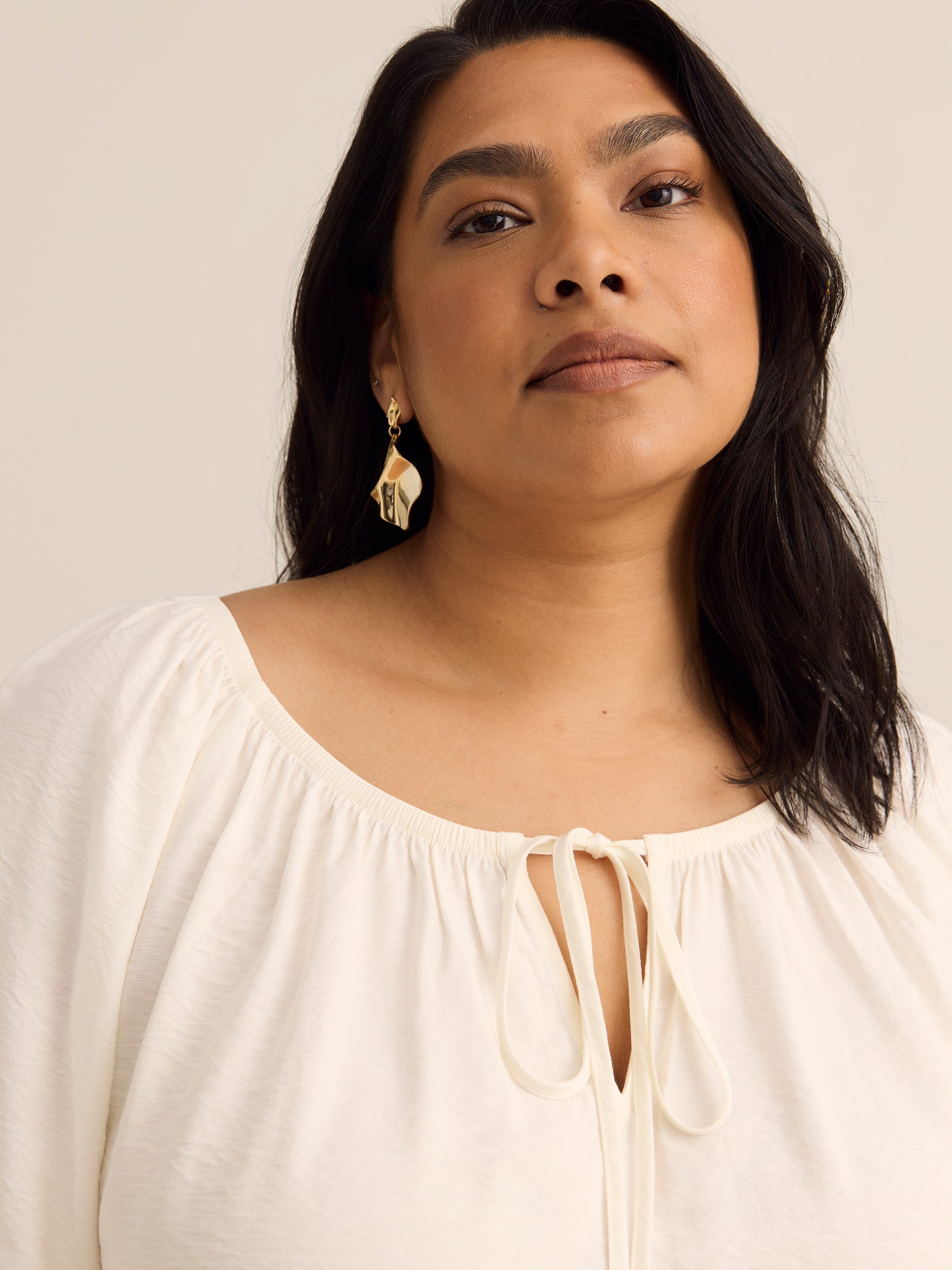 Scoop Neck A-line Blouse with Shirring